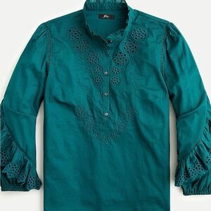 JCrew Ruffle-sleeve top with embroidered eyelet XS
